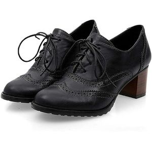 England Brogue Shoe Womens Lace Mid Heel Wingtip Oxfords Vintage Shoes Size 10